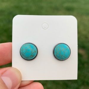 CLIP ON Homemade Turquoise Stone Stud  Earrings